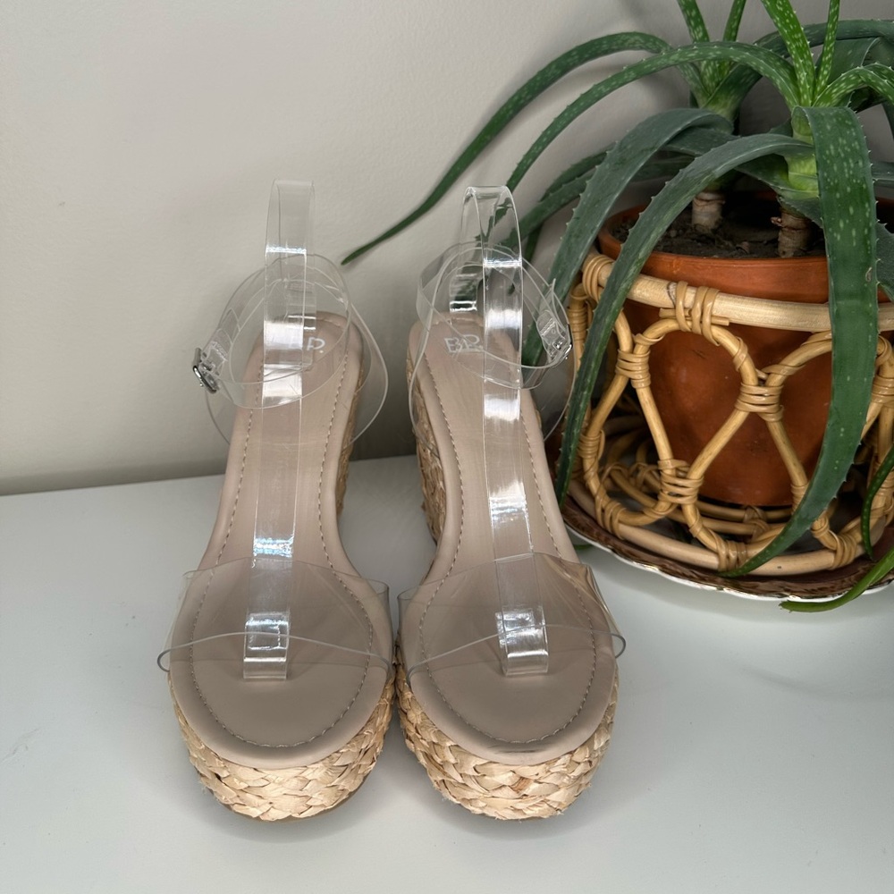 BP. Clear Strap Espadrille Wedge Sandals Size 10M Ankle Strap Platform Heels NWT - Picture 3 of 12